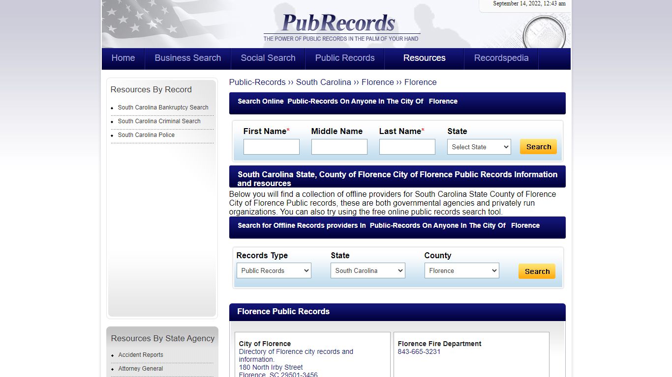 Florence, Florence County, South Carolina Public Records